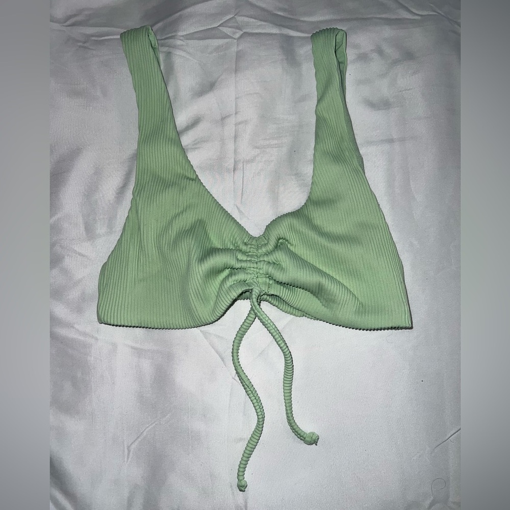 Roxy Ribbed Drawstring V-Swim Suit top - Mint Green